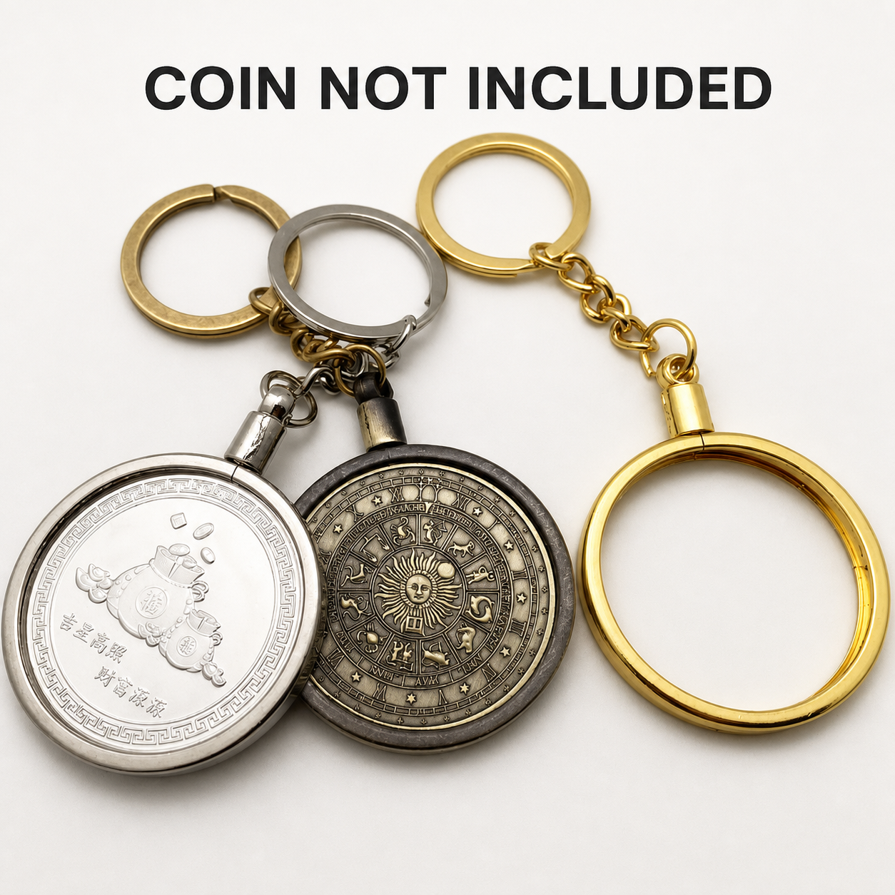 40mm Commemorative Coin Keychain Holder – Vintage Metal Coin Display Key Ring