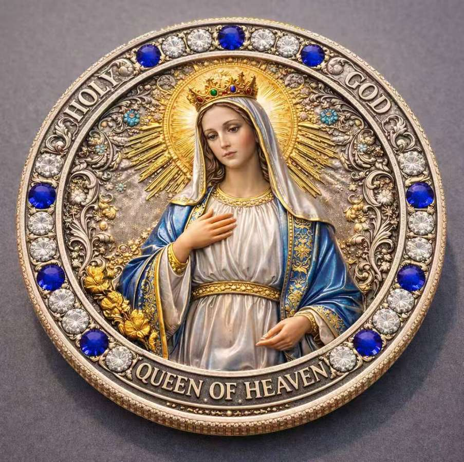 ✨ 3D Queen of Heaven & Lord's Prayer Religious Commemorative Coin